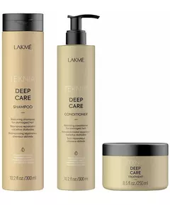 Набір Lakme tkn retail pack deep care: шампунь 300 мл + кондиціонер 300 мл + засіб 250 мл