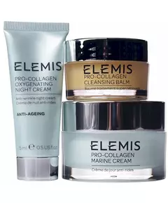 Віп-набір elemis: Elemis pro-collagen кисневий нічний крем 15 мл + Elemis pro-collagen marine крем 30 мл + очищувальний бальзам Elemis pro-collagen 20 г