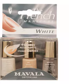 Набір для французького манікюру Mavala білий: white 5ml + reno 5ml + minute quick finish 5 мл