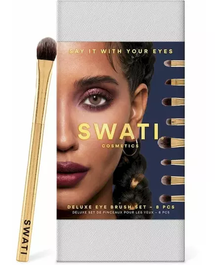 Набор пензлів для макіяжу swati luxe eye make-up brush set gold 8 pcs, зображення 2