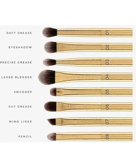 Набор пензлів для макіяжу swati luxe eye make-up brush set gold 8 pcs, зображення 3