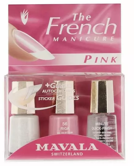 Набор для французского маникюра Mavala розовый: white 5ml + riga 5ml + minute quick finish 5ml