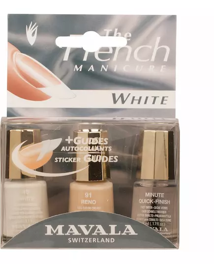 Набір для французького манікюру Mavala білий: white 5ml + reno 5ml + minute quick finish 5 мл