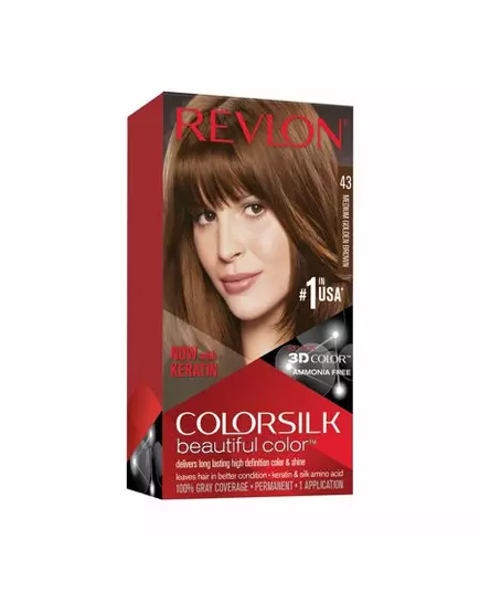 Фарба для волосся Revlon Mass Market COLORSILK 43-castaño medio dorado, 130 мл, зображення 2