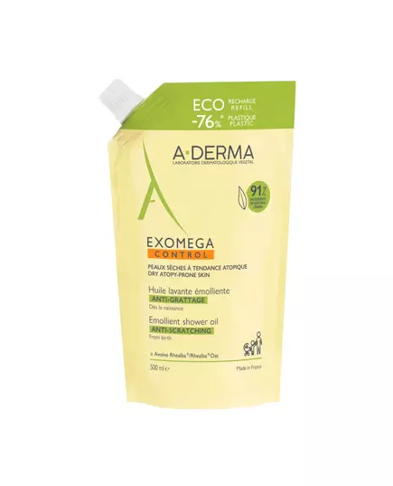Эмолентное масло для душа A-Derma Exomega Control Для очень сухой, атопичной и чувствительной кожи, рефилл, 500 мл