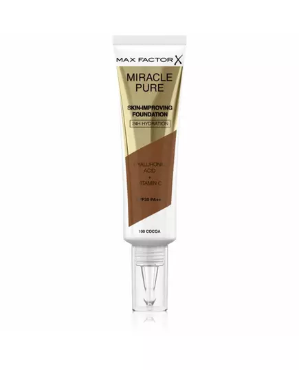 Тональная основа и сыворотка 2-в-1 Max Factor Miracle Pure Hyaluronic Acid Radiant Cocoa 100, SPF 30, 30 мл