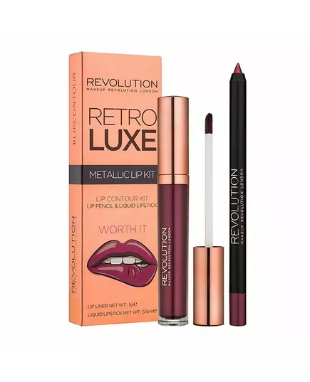 Набор жидкой металлической губной помады и карандаша для губ Makeup Revolution Retro Luxe Worth It, 5,5 мл