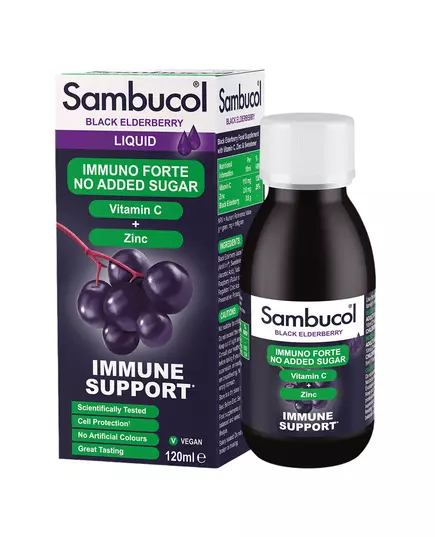 Сироп для підтримки імунної системи Sambucol Immuno Forte Sugar Free, Black Eldeberry, Vitamin C & Zinc, 120 мл, зображення 2