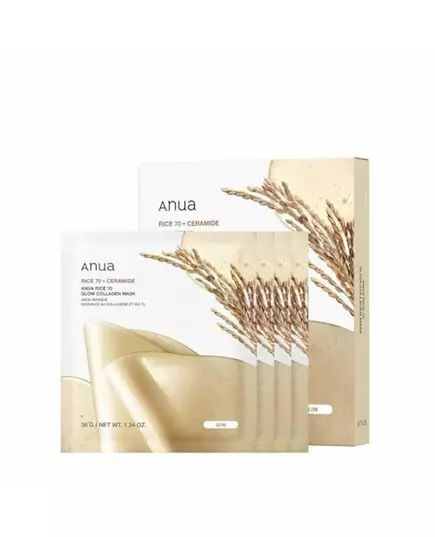 Набір тканинних масок для обличчя Anua Rice 70 Glow Collagen Glow, 4 штуки, зображення 2
