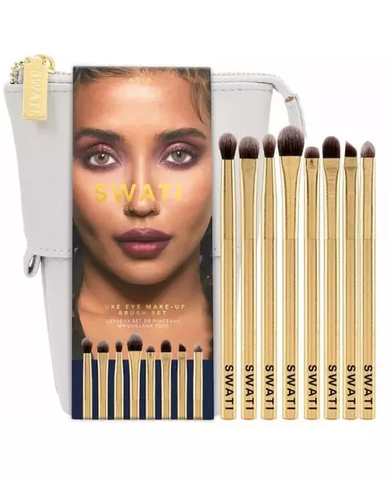 Набор кистей для макияжа swati luxe eye make-up brush set gold 8 pcs